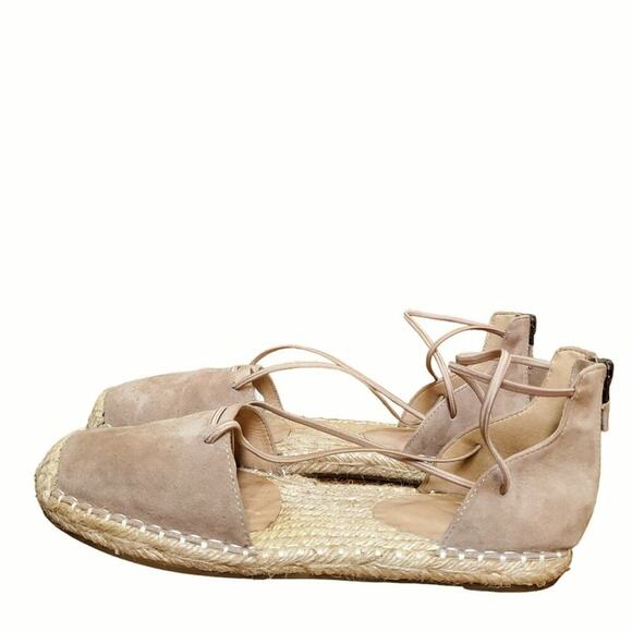 Eileen Fisher Flat Elastic Zip Back Espadrille Sandals Tan Nubuck Women Size 6.5 - Picture 5 of 8
